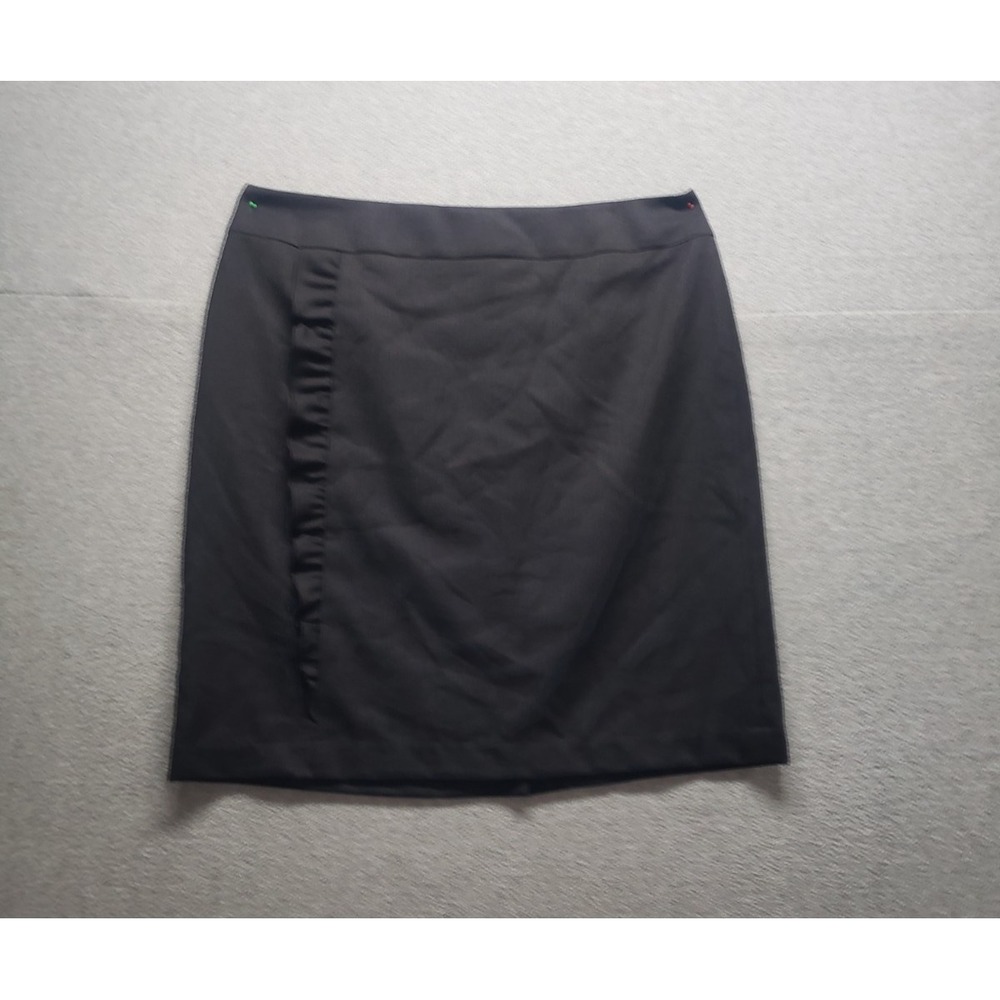J Mc Laughlin Women Pencil Skirt 12 Black Back Zip Ruffle Detail Casual Career